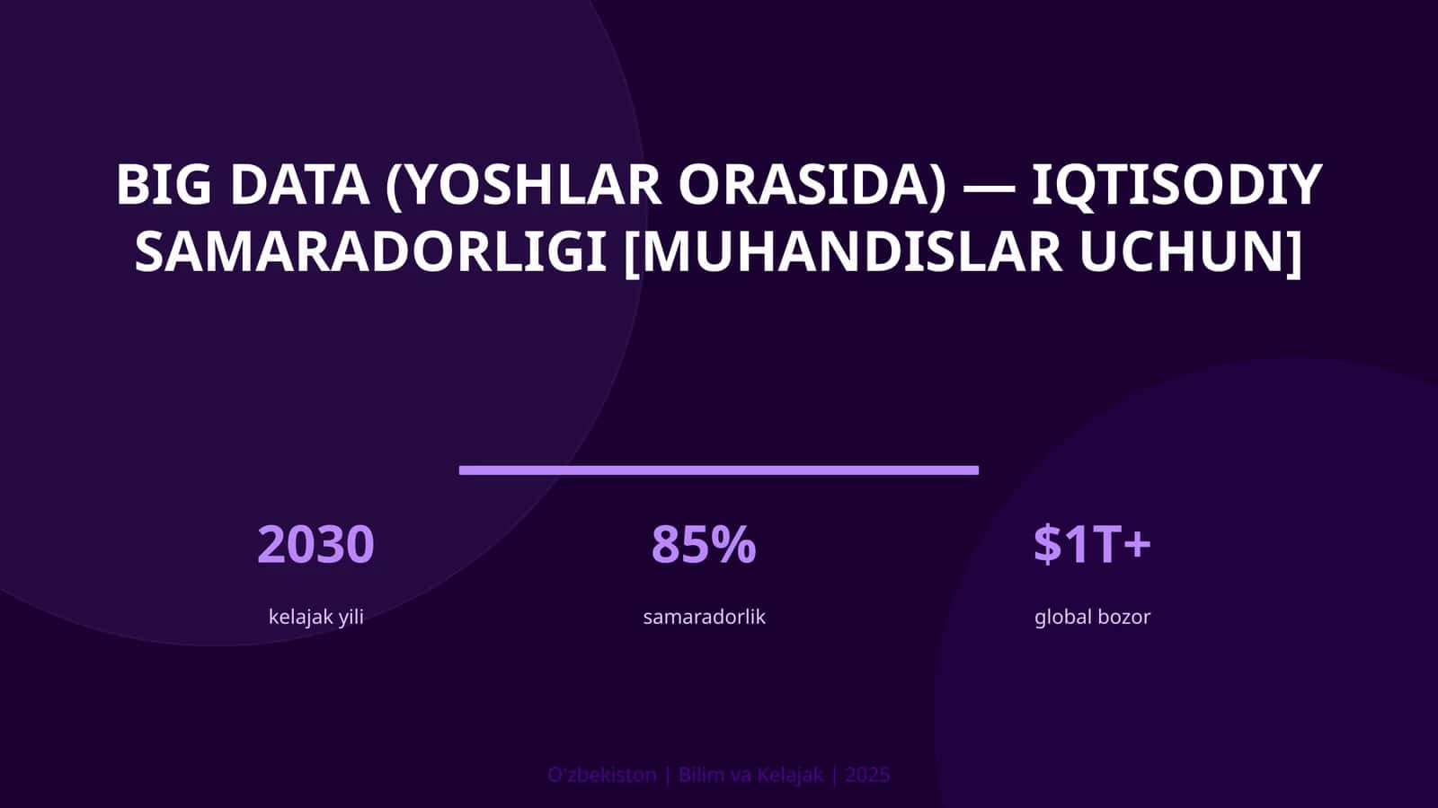 BIG DATA (YOSHLAR ORASIDA) — IQTISODIY SAMARADORLIGI [MUHANDISLAR UCHUN]