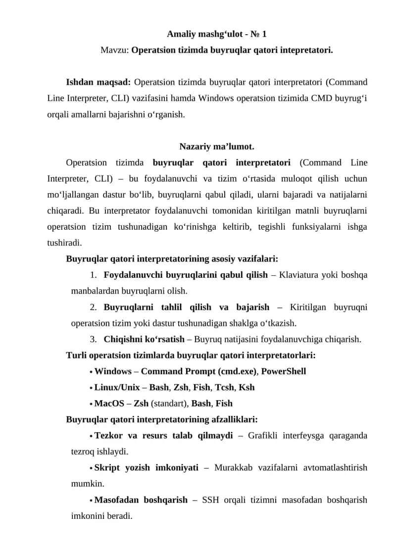 Operatsion tizimda buyruqlar qatori interpretatori