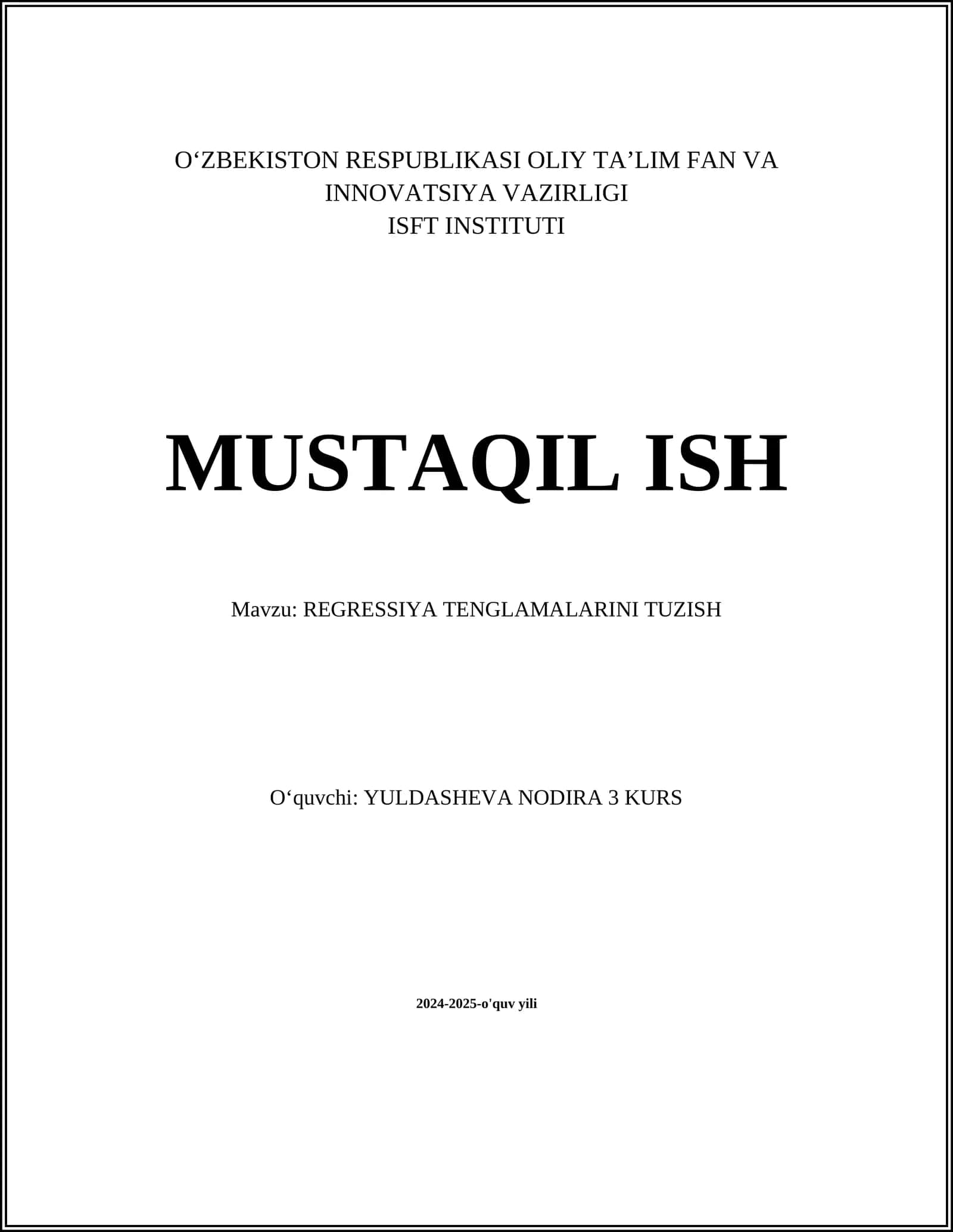 REGRESSIYA TENGLAMALARINI TUZISH