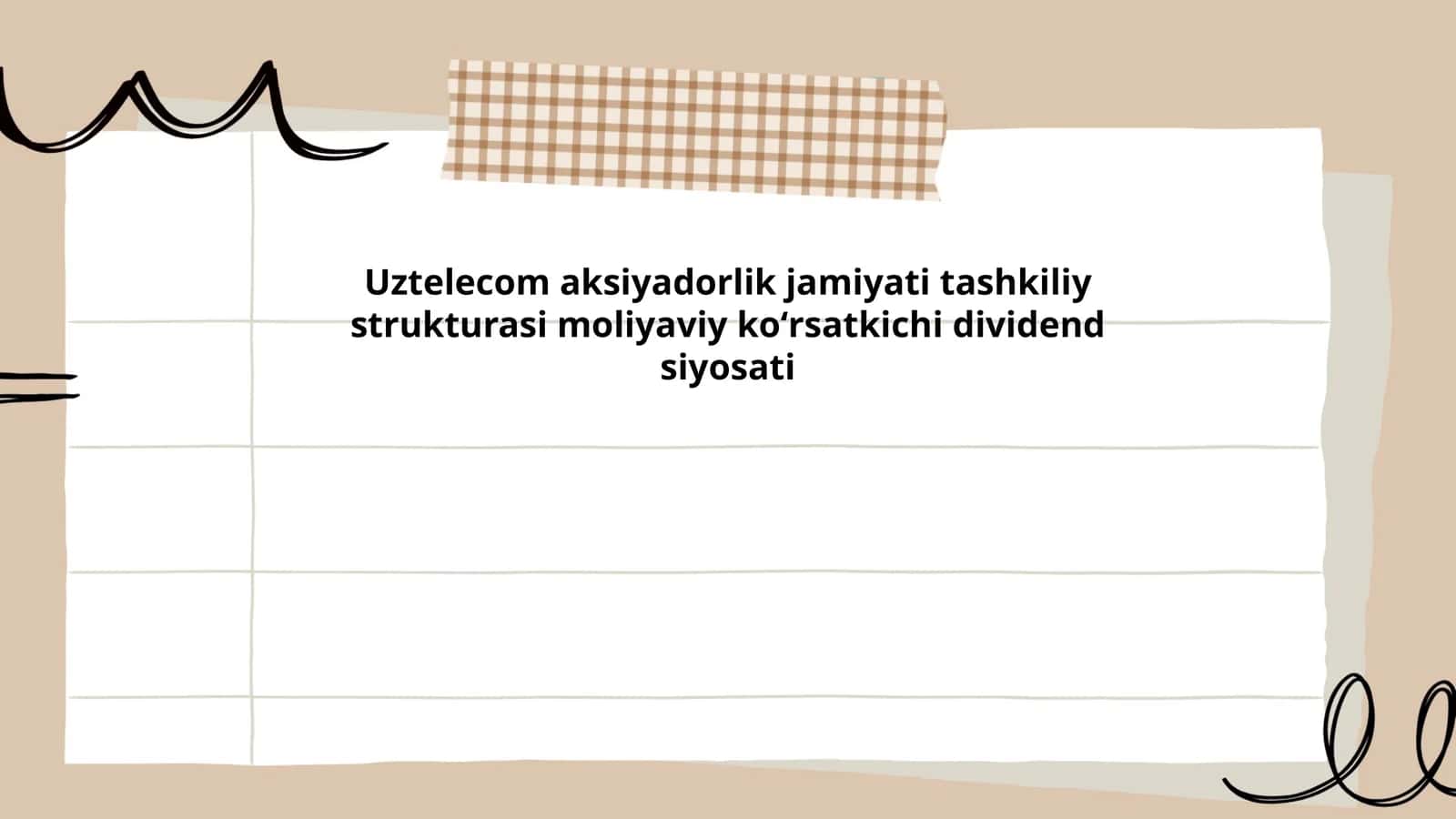 Uztelecom aksiyadorlik jamiyati tashkiliy strukturasi moliyaviy koʻrsatkichi dividend siyosati