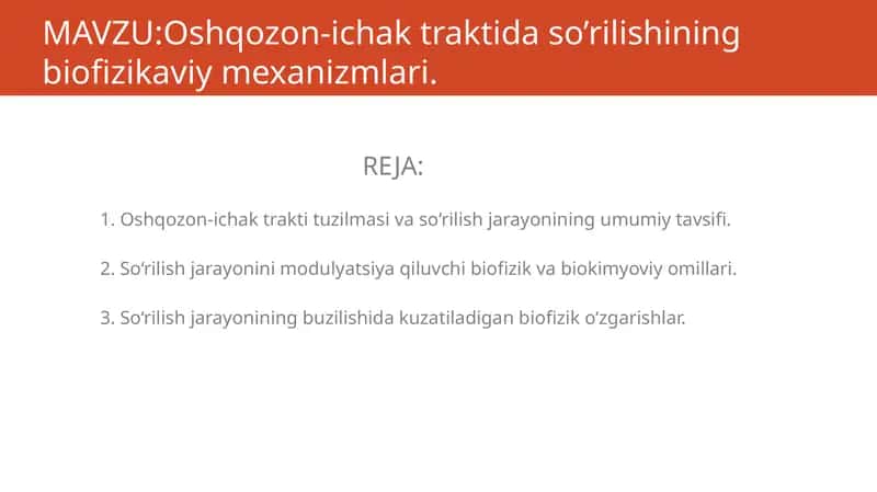 Oshqozon-ichak traktida so’rilishining biofizikaviy mexanizmlari
