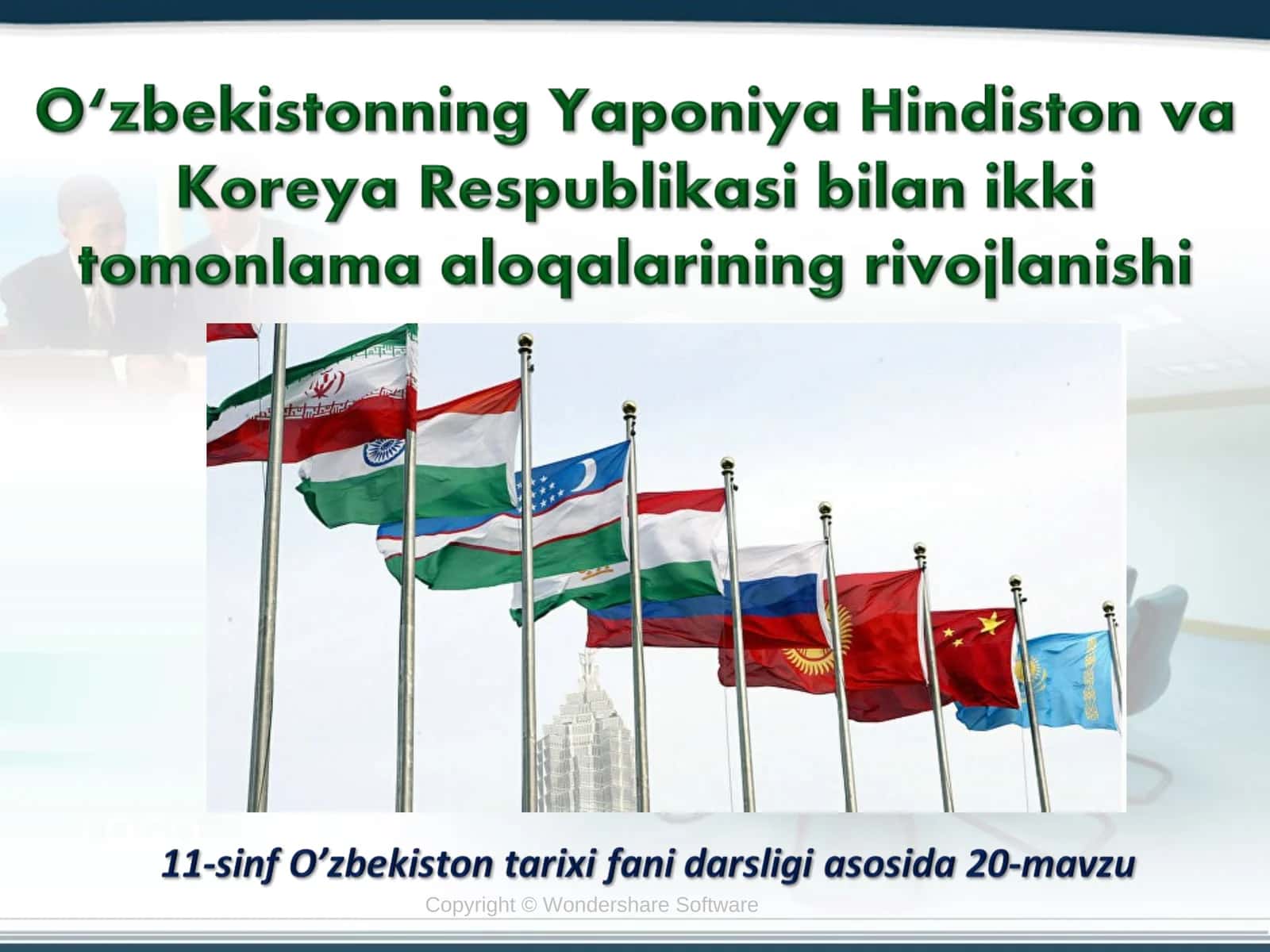O‘zbekistonning Yaponiya Hindiston va Koreya Respublikasi bilan ikki tomonlama aloqalarining rivojlanishi
