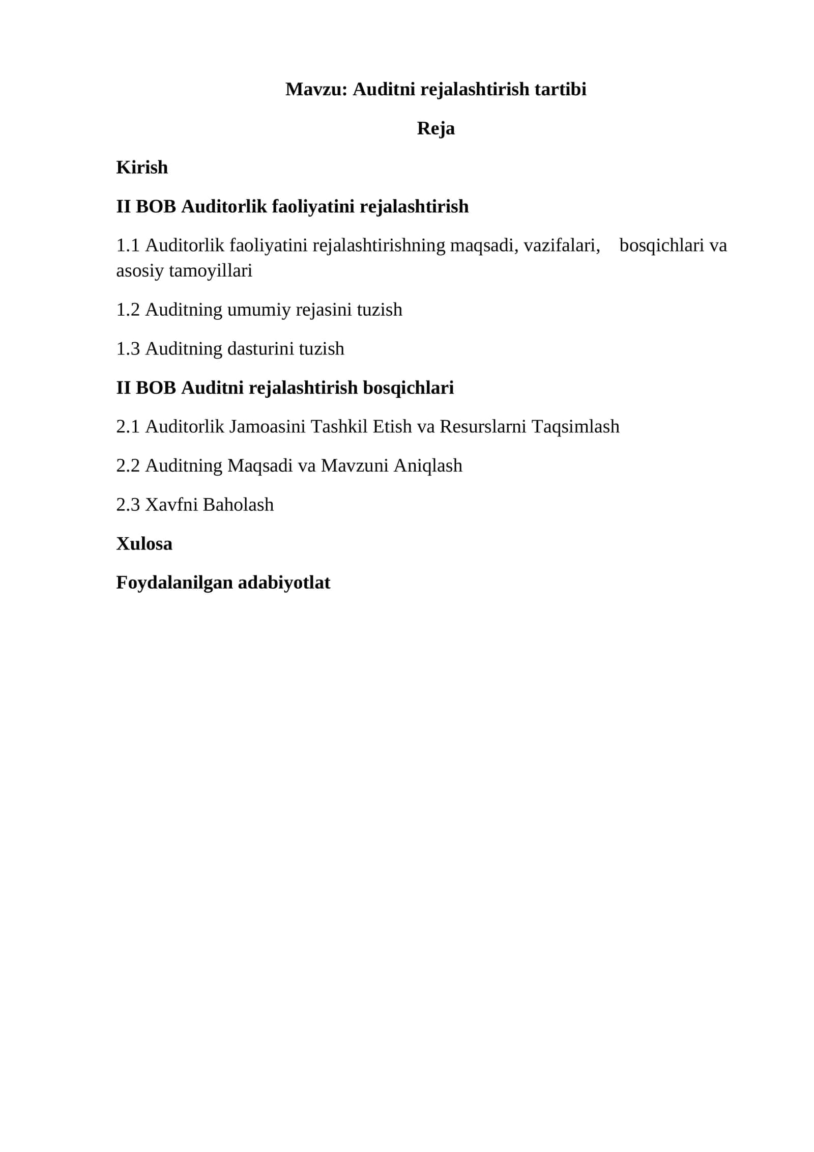 Auditni rejalashtirish tartibi