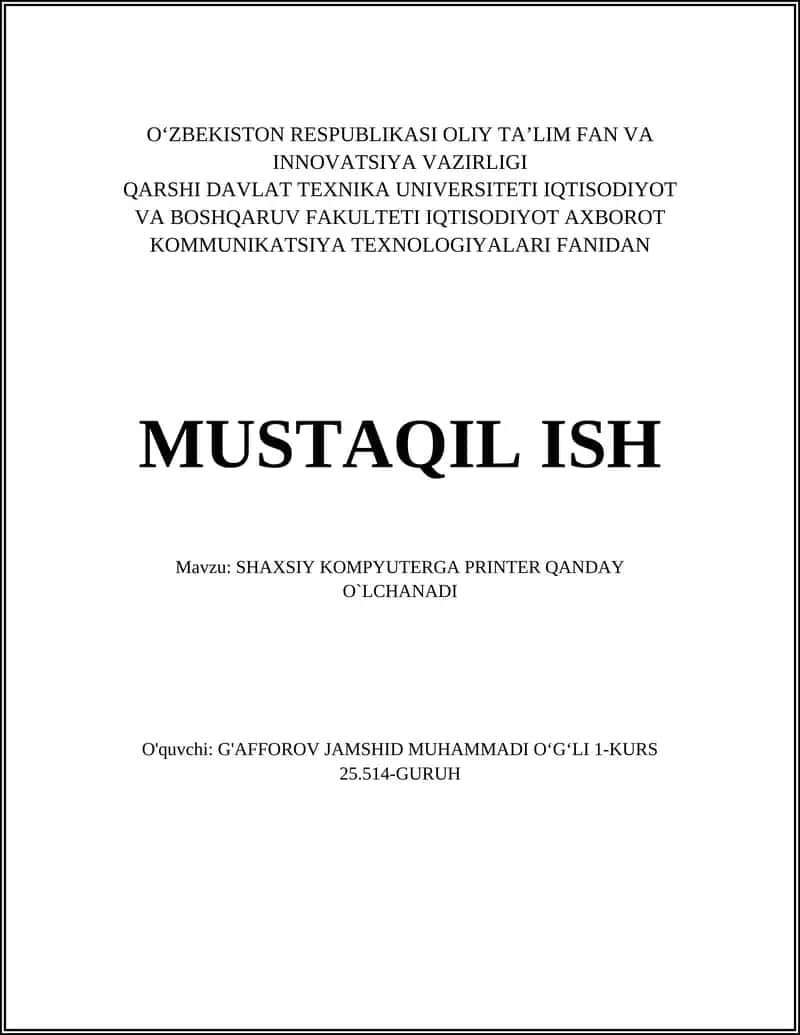 SHAXSIY KOMPYUTERGA PRINTER QANDAY O`LCHANADI