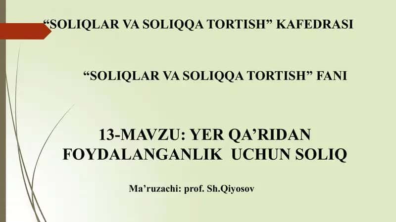 Yerqa‘ridan Foydalanganlik Uchun Soliq