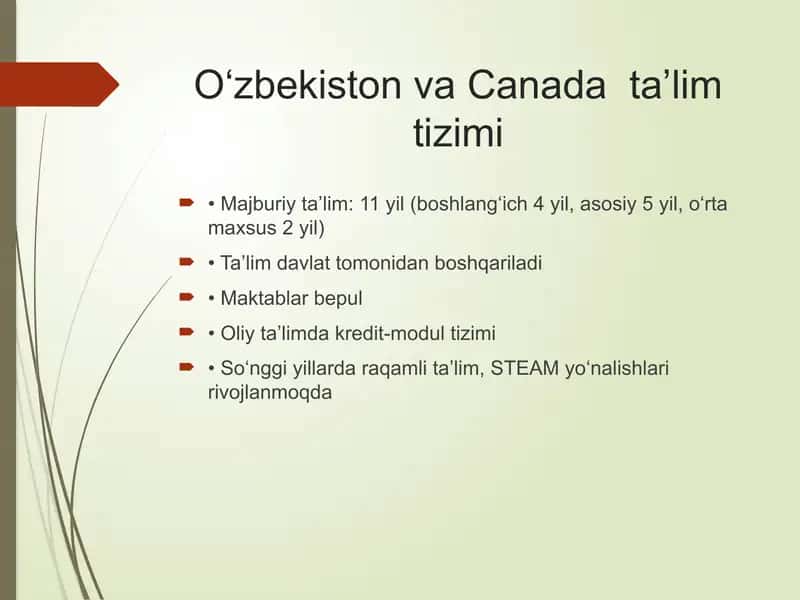 O‘zbekiston va Canada  ta’lim tizimi