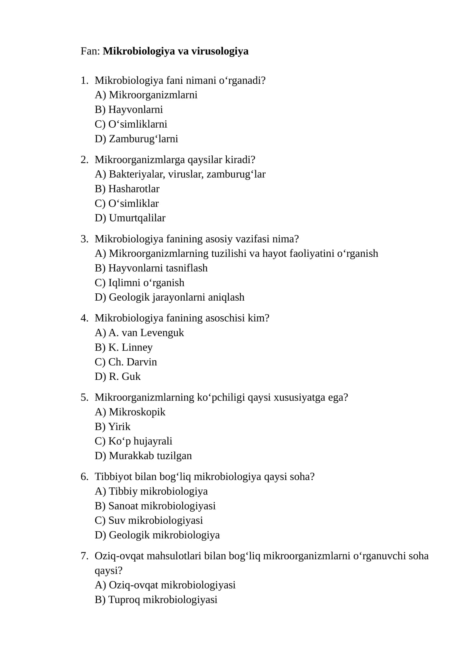 Mikrobiologiya va virusologiya