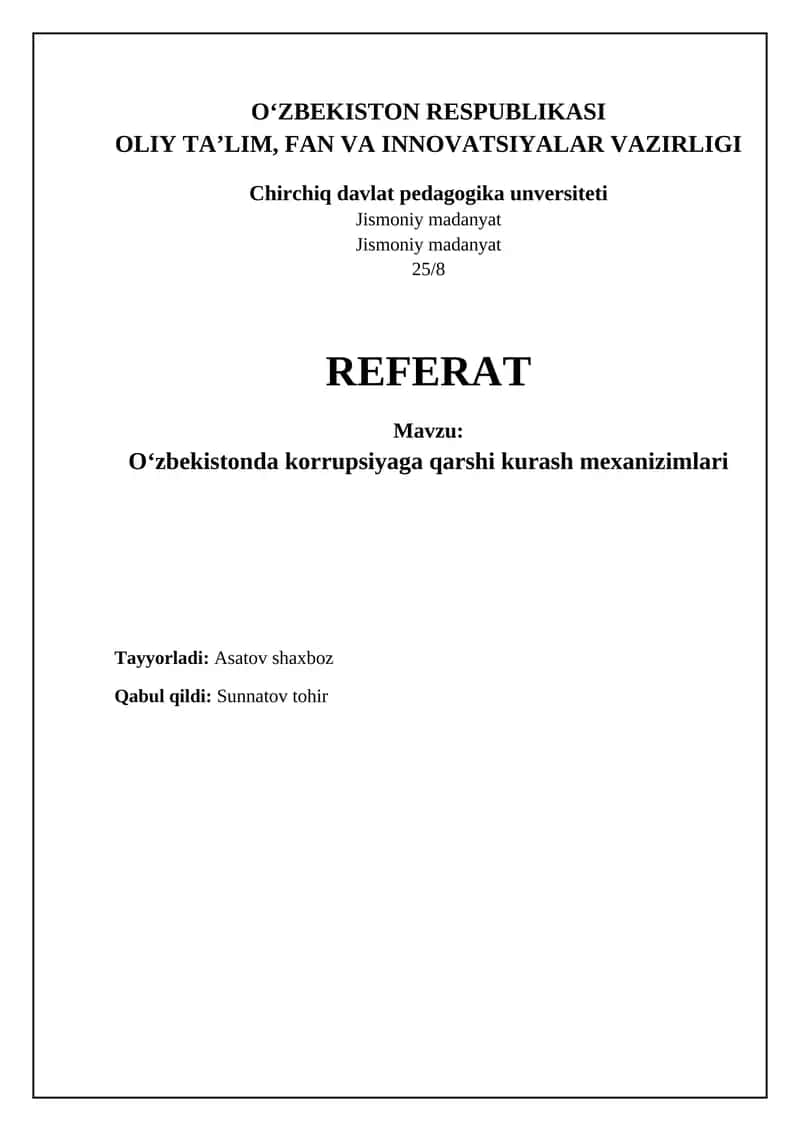 Oʻzbekistonda korrupsiyaga qarshi kurash mexanizimlari