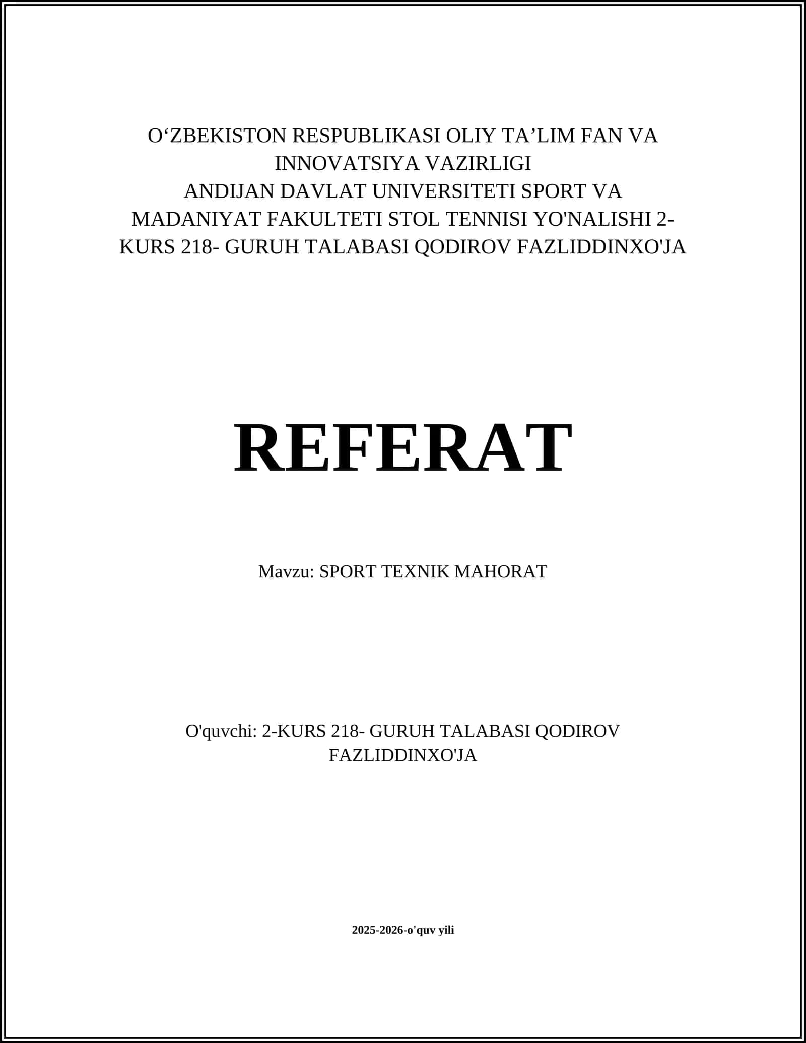 SPORT TEXNIK MAHORAT