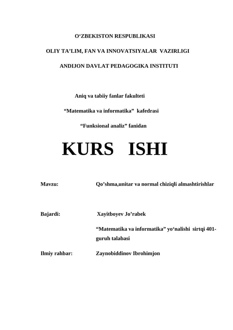 Qo’shma,unitar va normal chiziqli almashtirishlar