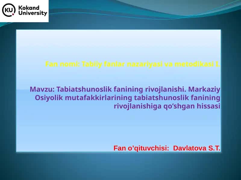 Tabiatshunoslik fanining rivojlanishi