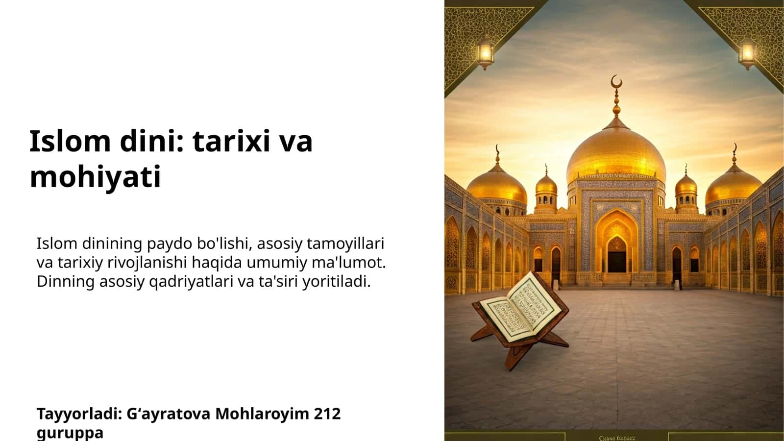 Islom dini: tarixi va mohiyati
