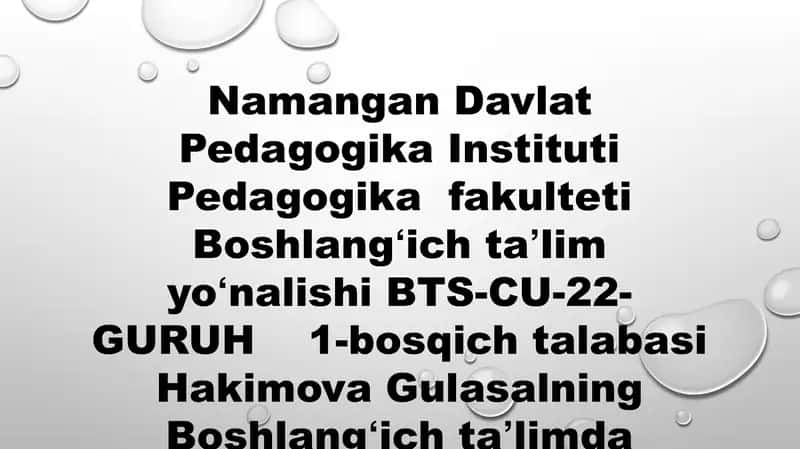 Boshlangʻich taʼlimda tarbiya fanidan tayyorlangan Mustaqil Ishi