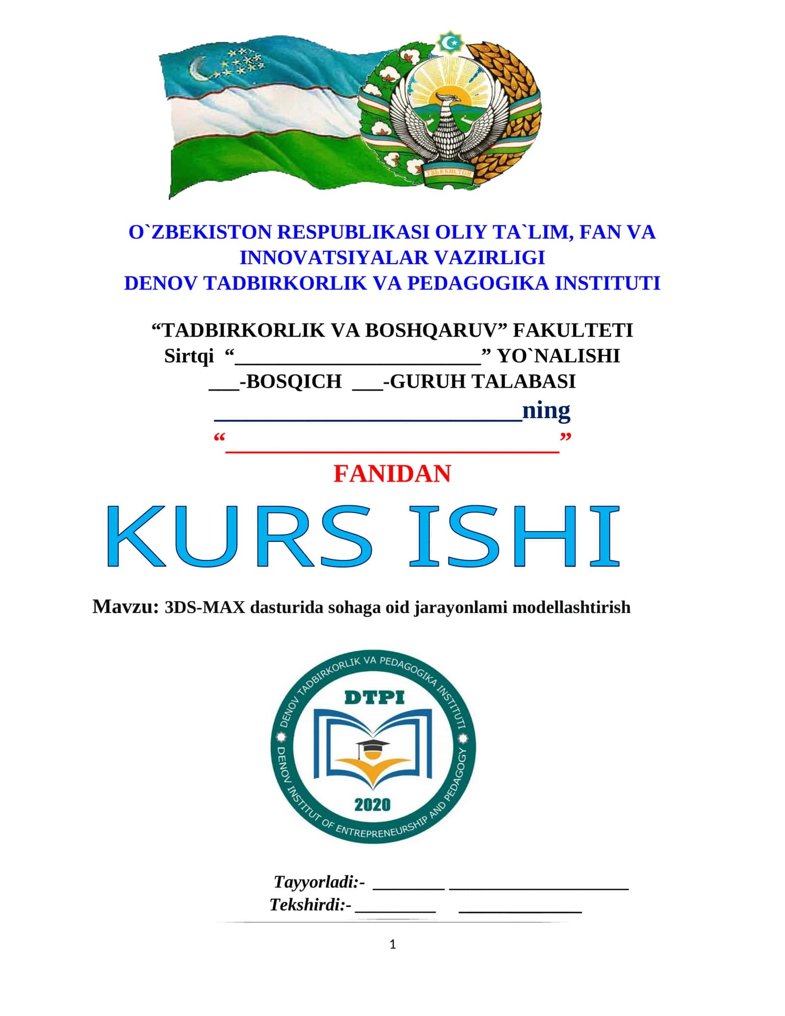 3DS-MAX dasturida sohaga oid jarayonlami modellashtirish