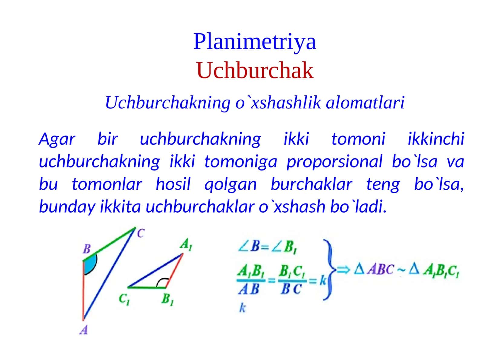 Planimetriya Uchburchak boʻyicha amallar
