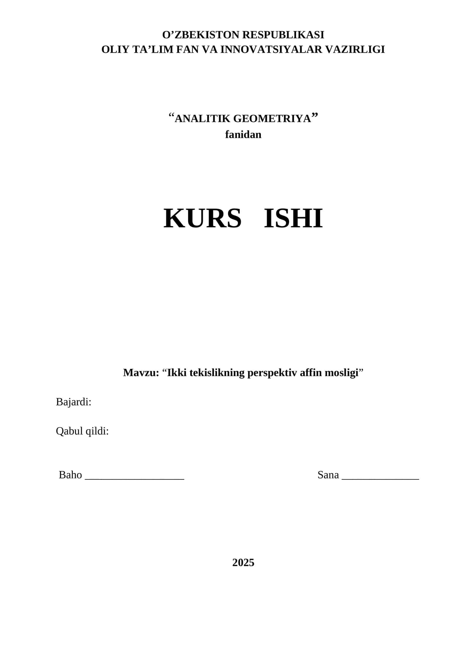 Ikki tekislikning perspektiv affin mosligi