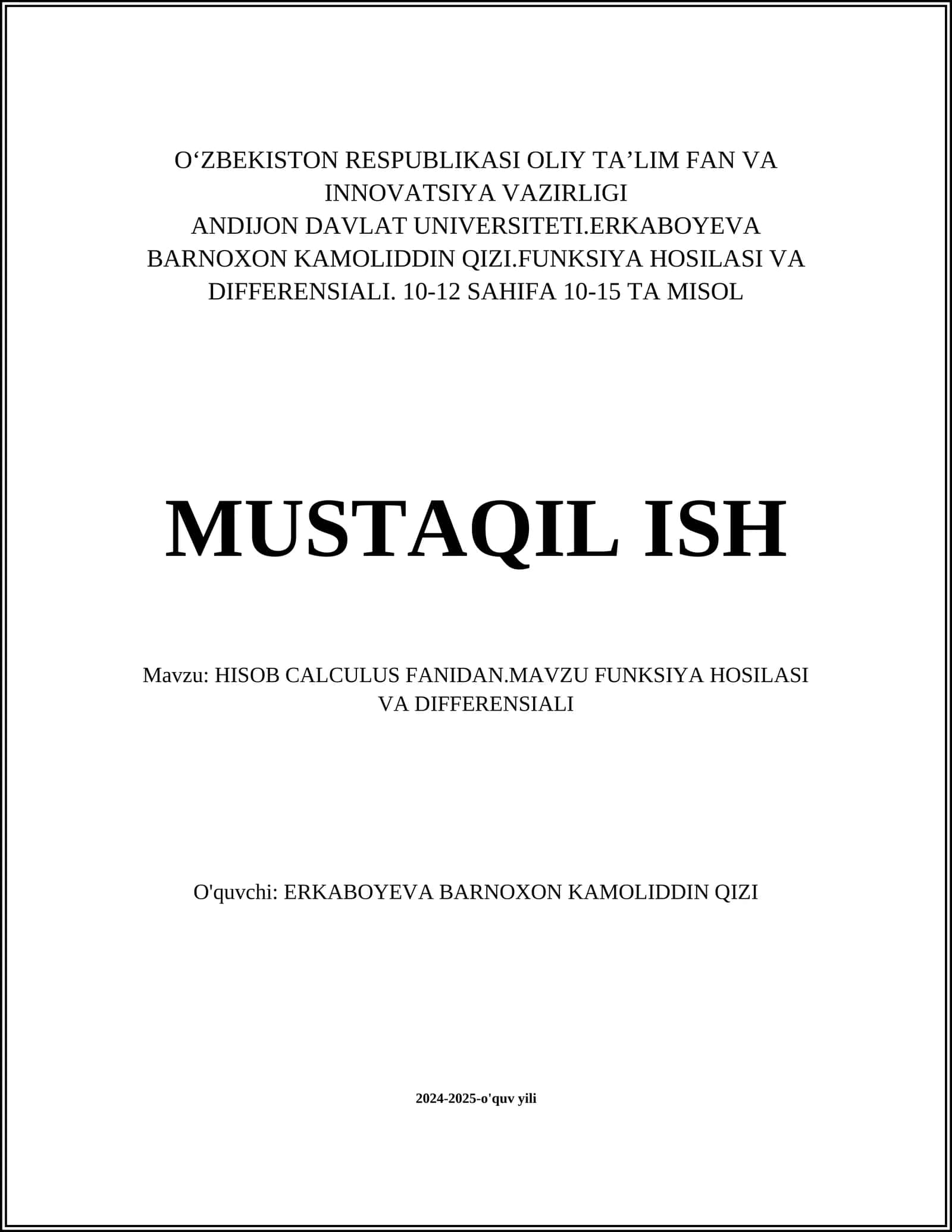 FUNKSIYA HOSILASI VA DIFFERENSIALI