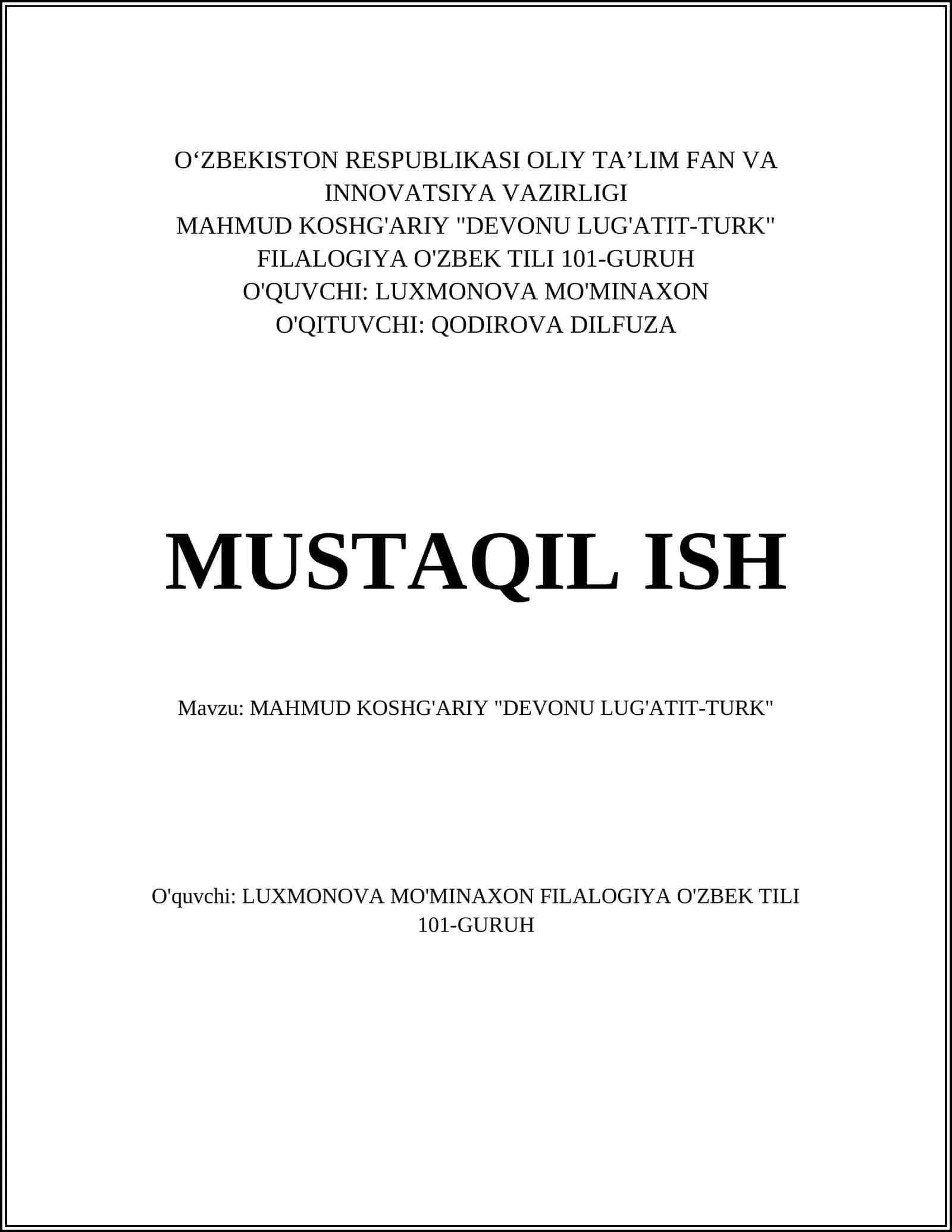 MAHMUD KOSHG'ARIY "DEVONU LUG'ATIT-TURK"