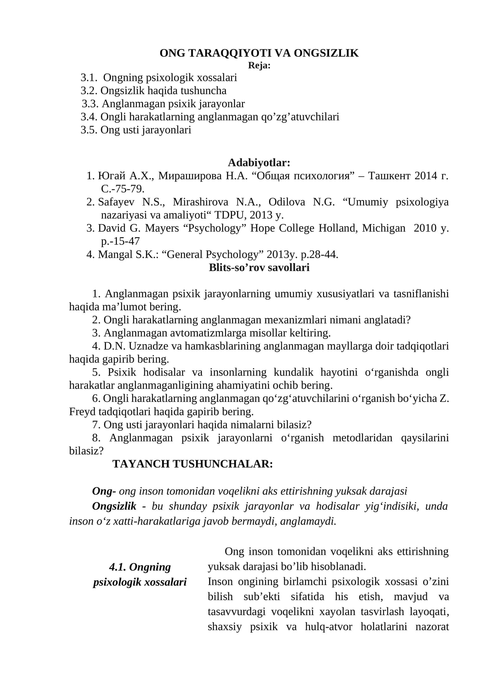 ONG TARAQQIYOTI VA ONGSIZLIK