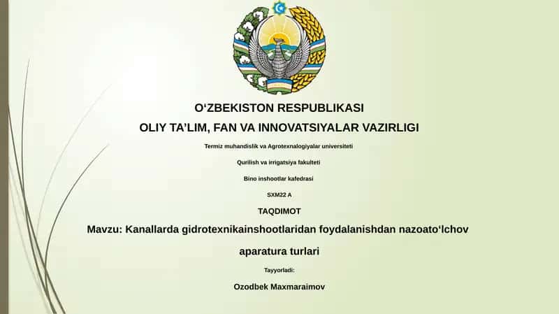 Kanallarda gidrotexnikainshootlaridan foydalanishdan nazoatoʻlchov aparatura turlari