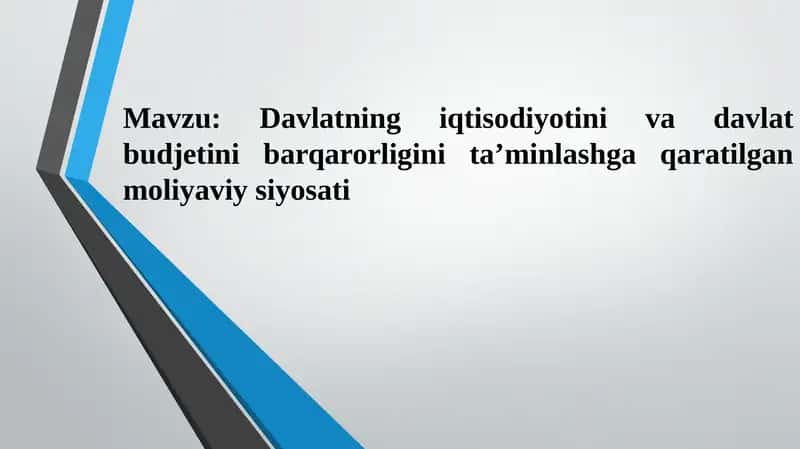 Davlatning iqtisodiyotini va davlat budjetini barqarorligini taʼminlashga qaratilgan moliyaviy siyosati