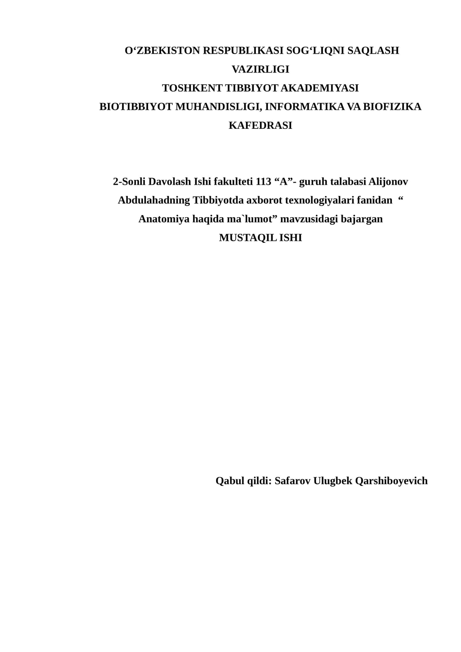 Anatomiya haqida ma`lumot