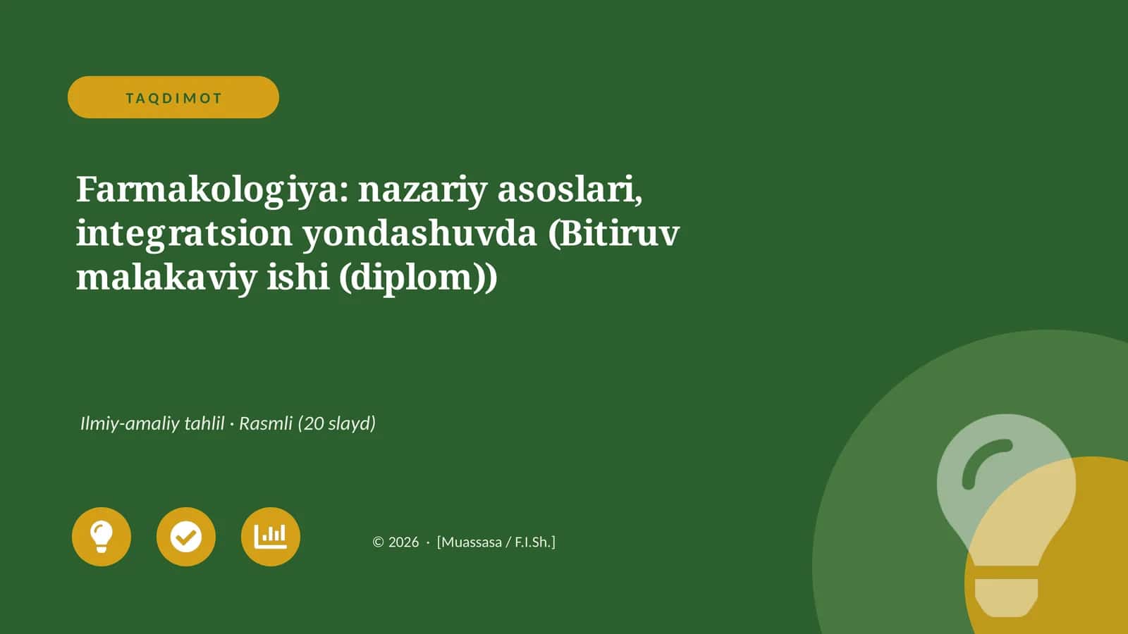 Farmakologiya: nazariy asoslari, integratsion yondashuvda (Bitiruv malakaviy ishi (diplom))