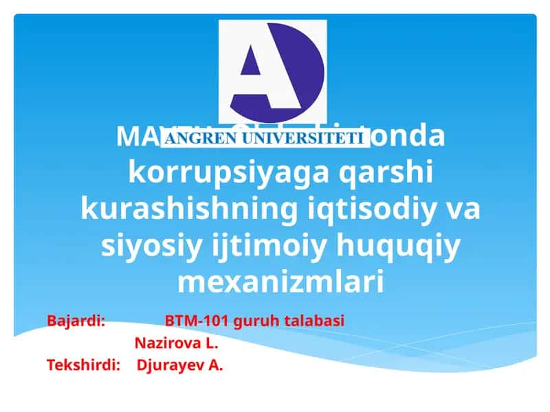 O'zbekistonda korrupsiyaga qarshi kurashishning iqtisodiy va siyosiy ijtimoiy huquqiy mexanizmlari