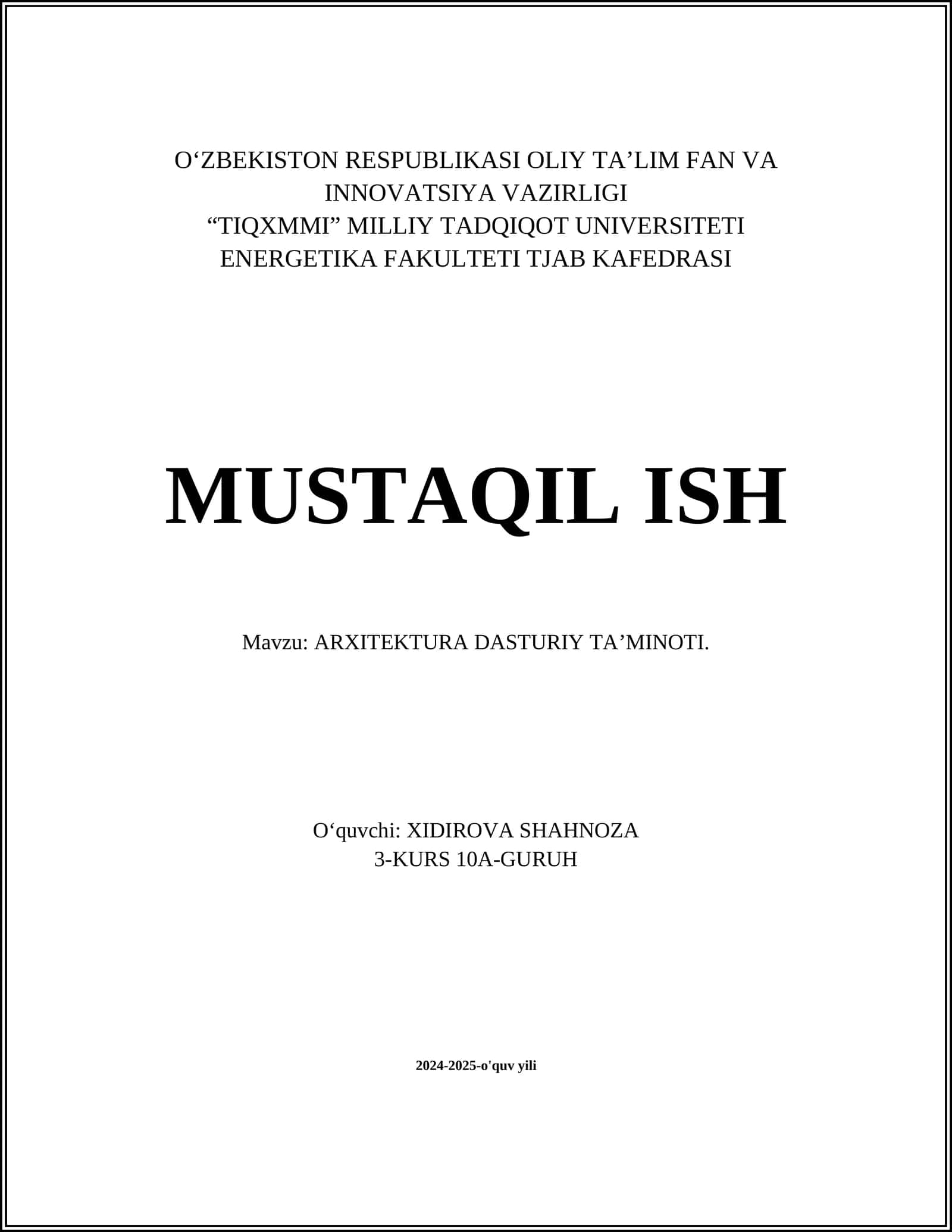 Arxitektura Dasturiy Ta'minoti