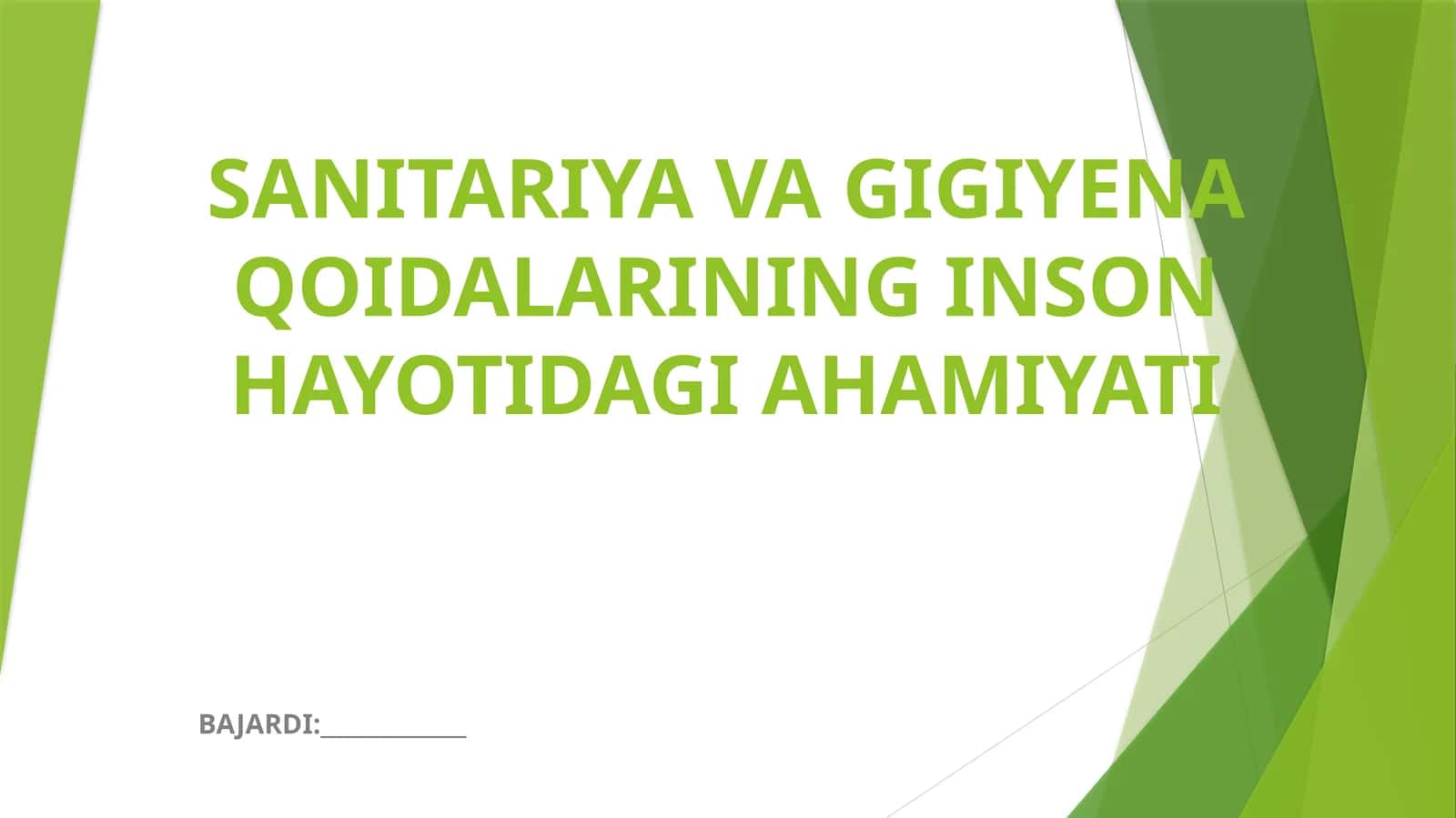 SANITARIYA VA GIGIYENA QOIDALARINING INSON HAYOTIDAGI AHAMIYATI