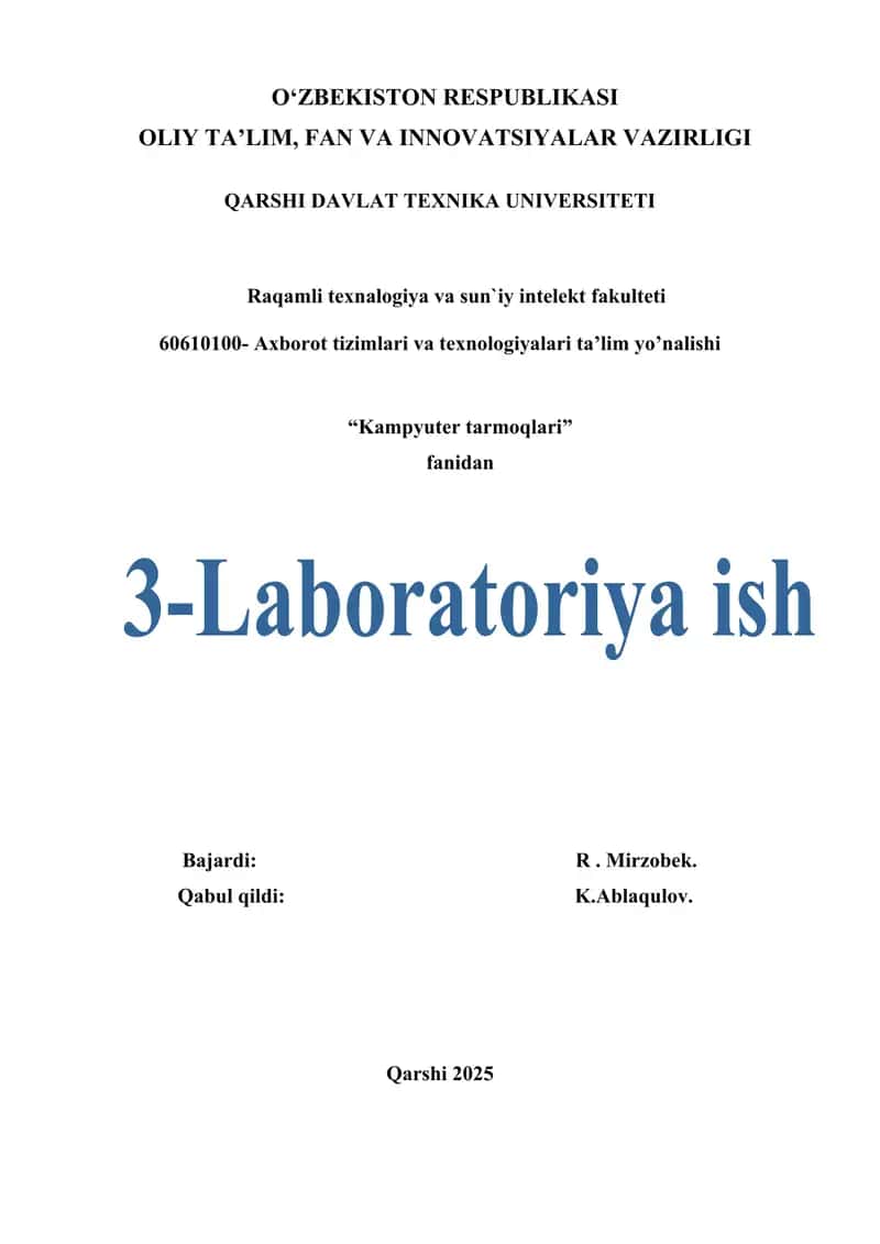 TARMOQLARNI ADRESLASH TAMOYILLARI mavzusi bo`yicha mustaqil ish