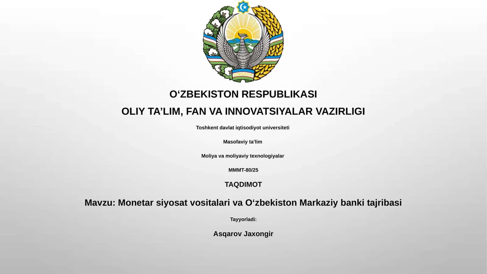 Monetar siyosat vositalari va Oʻzbekiston Markaziy banki tajribasi