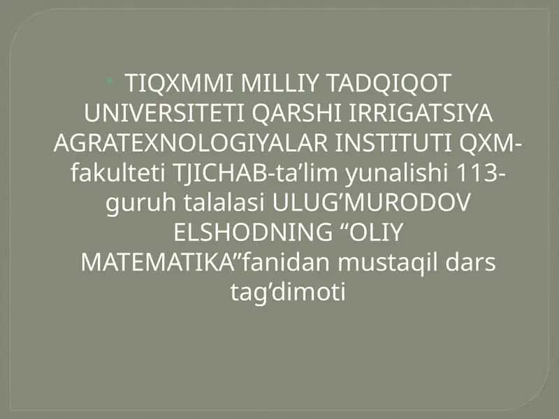 Differensial tenglamalarni taqribiy yechish usullari