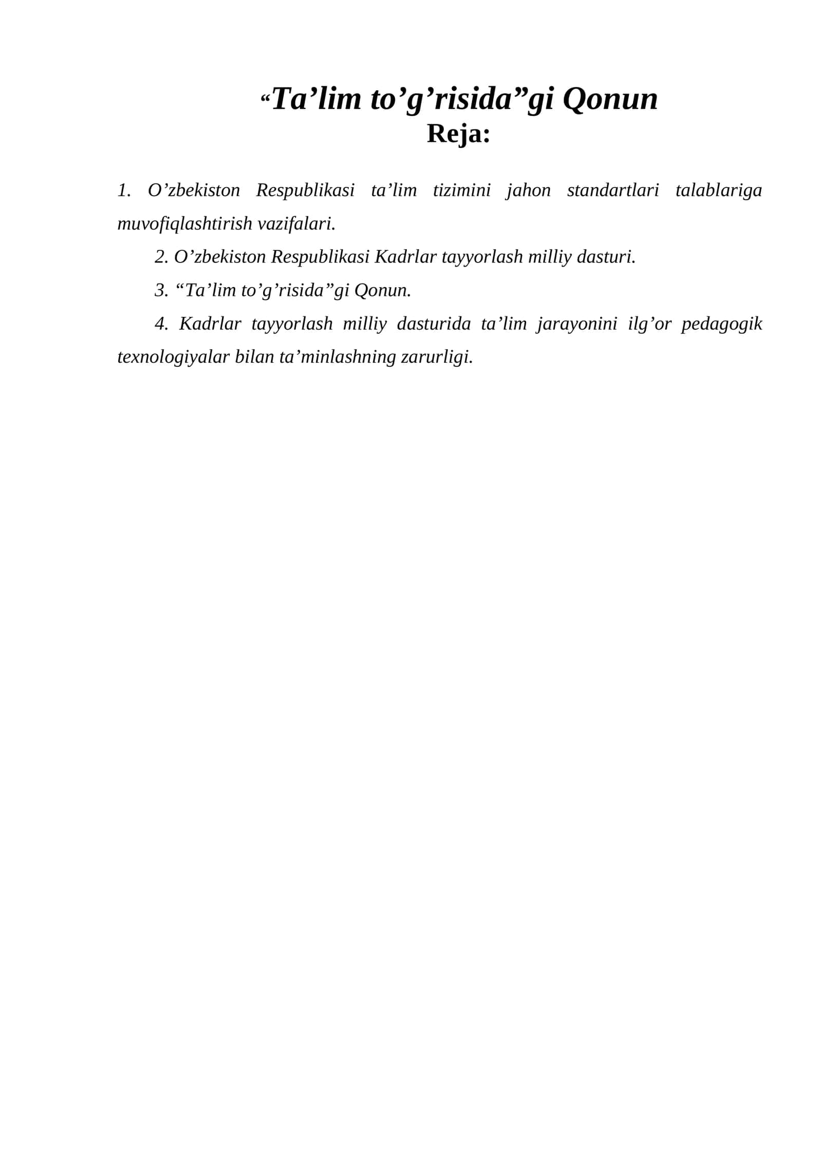 “Ta’lim to’g’risida”gi Qonun