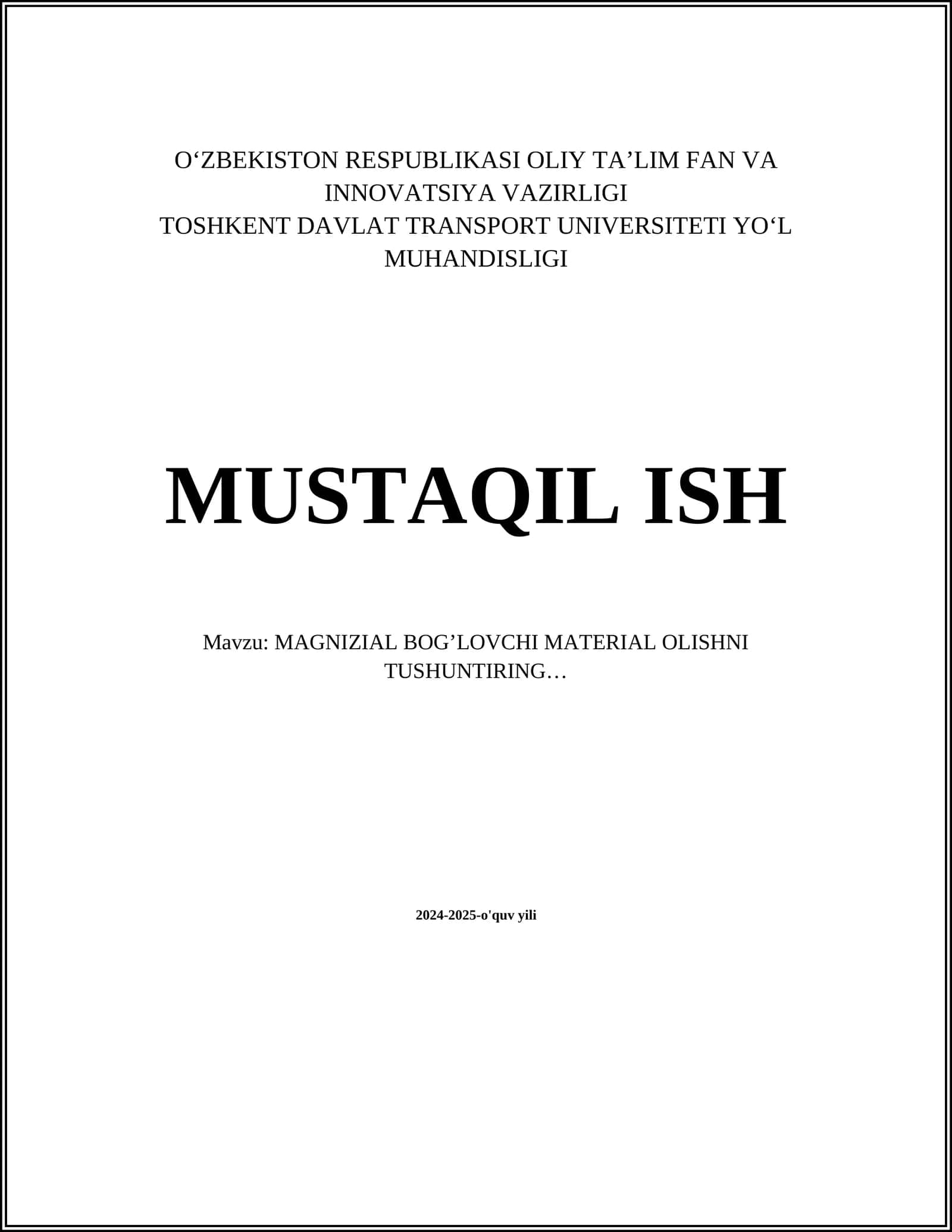 MAGNIZIAL BOG’LOVCHI MATERIAL OLISHNI TUSHUNTIRING