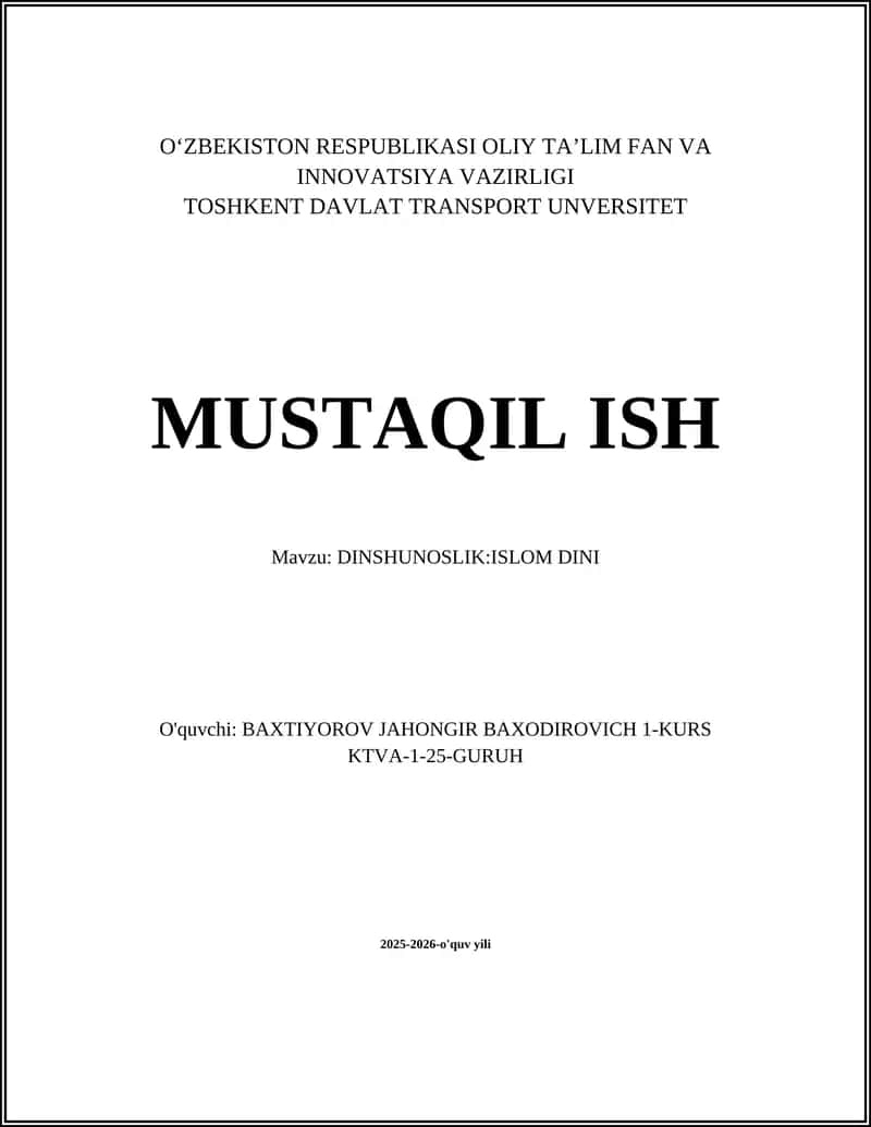 DINSHUNOSLIK:ISLOM DINI