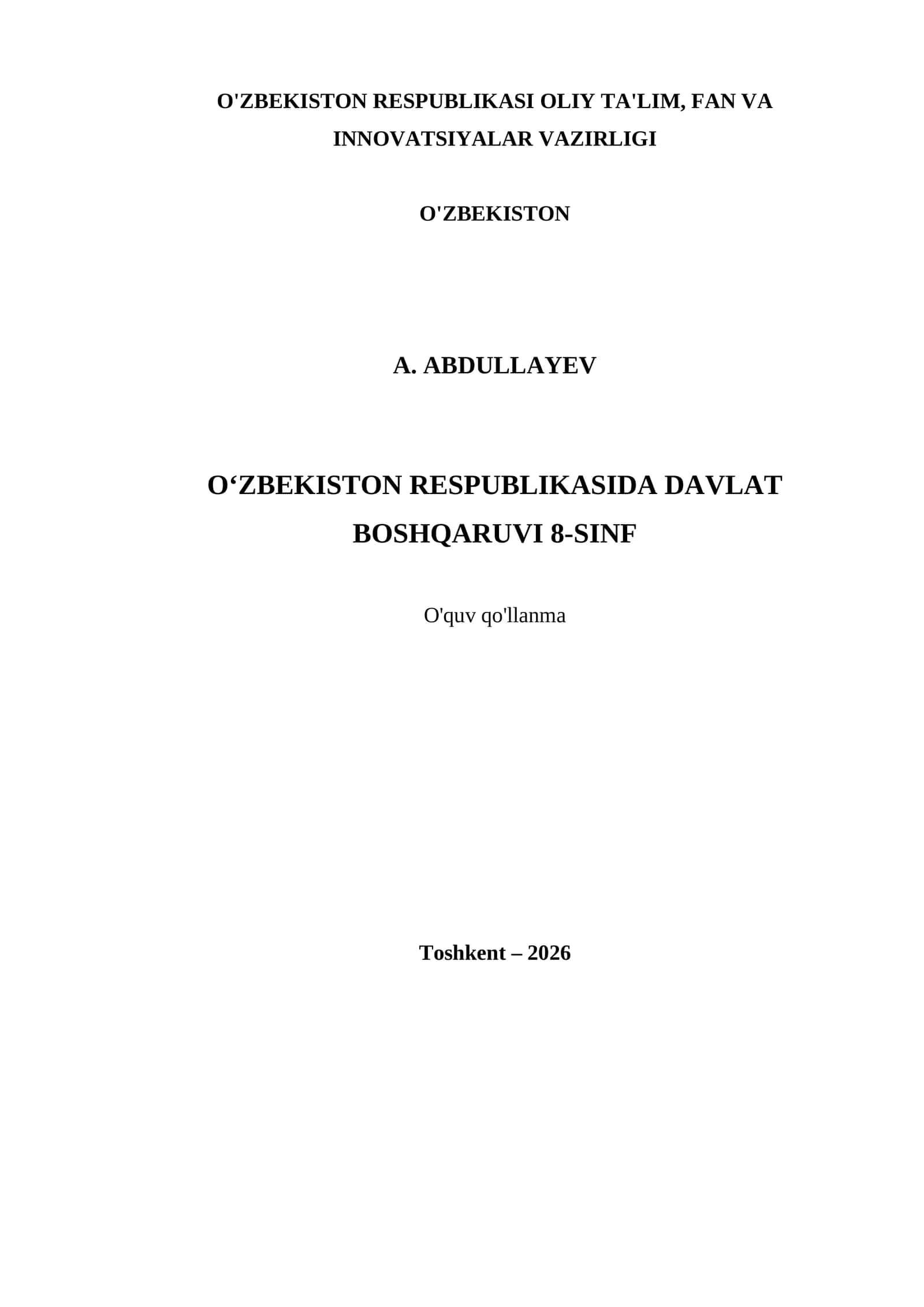 O‘ZBEKISTON RESPUBLIKASIDA DAVLAT BOSHQARUVI 8-SINF