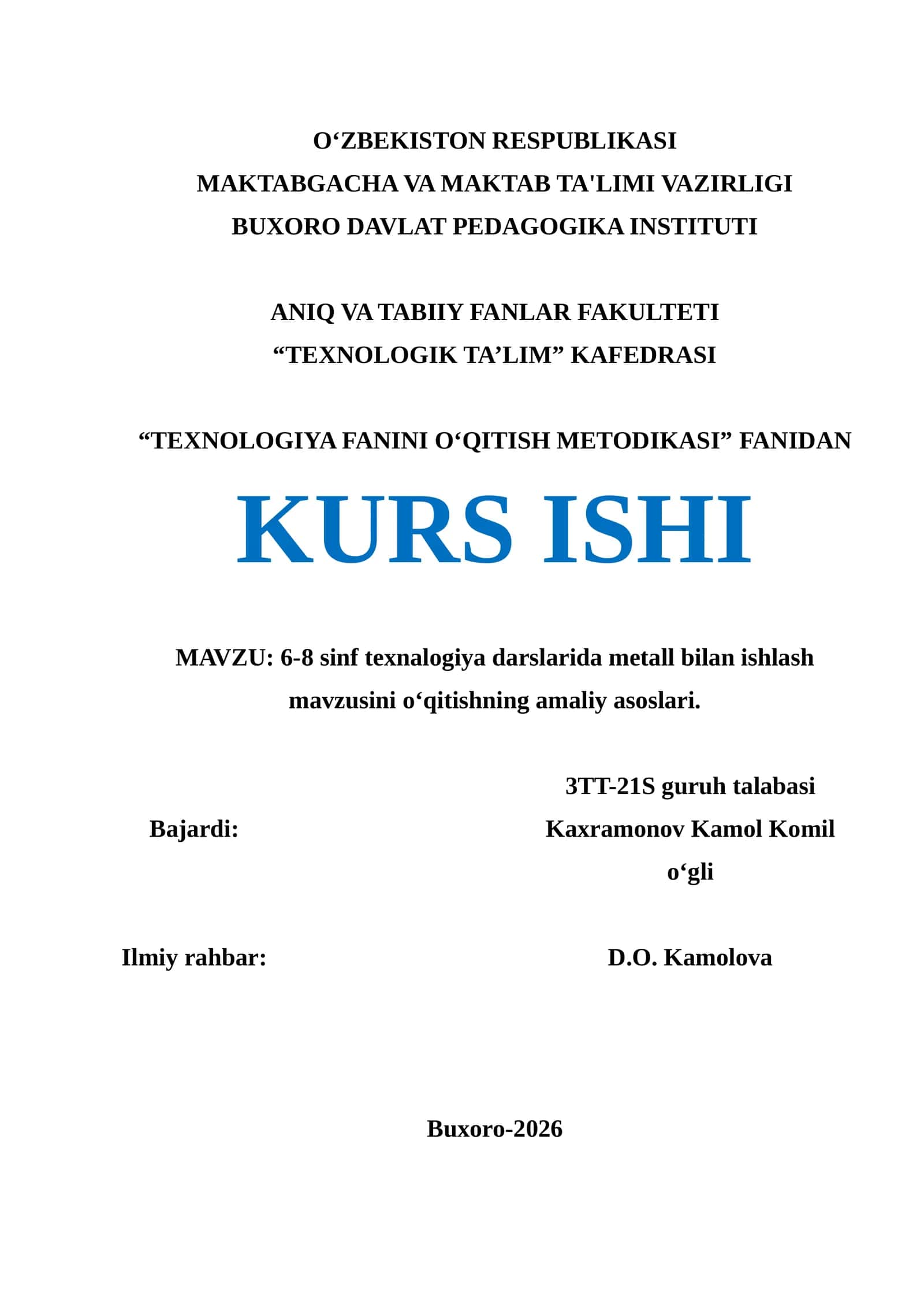 6-8 sinf texnalogiya darslarida metall bilan ishlash mavzusini o‘qitishning amaliy asoslari
