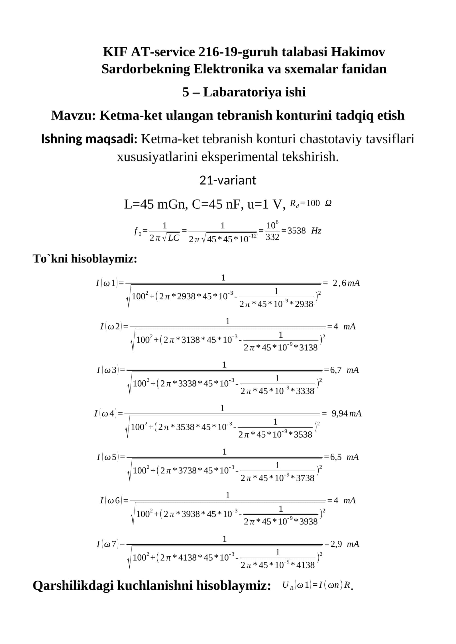 Ketma-ket ulangan tebranish konturini tadqiq etish