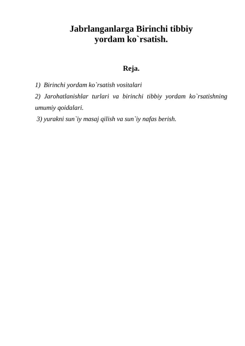 Birinchi tibbiy yordam koʻrsatish