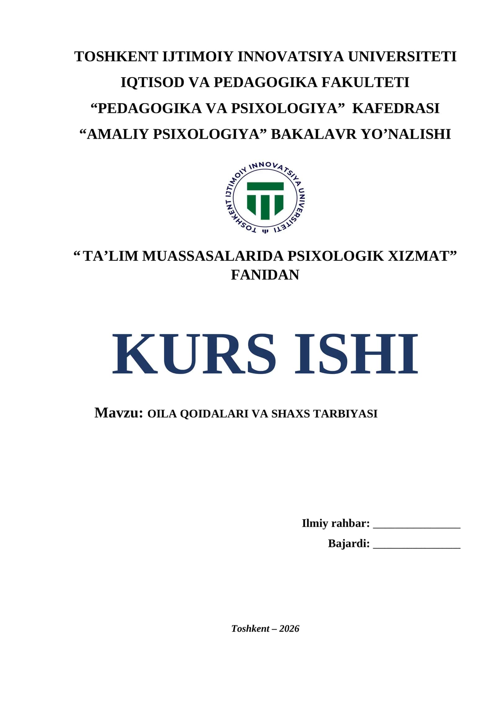 Oila qoidalari va shaxs tarbiyasi