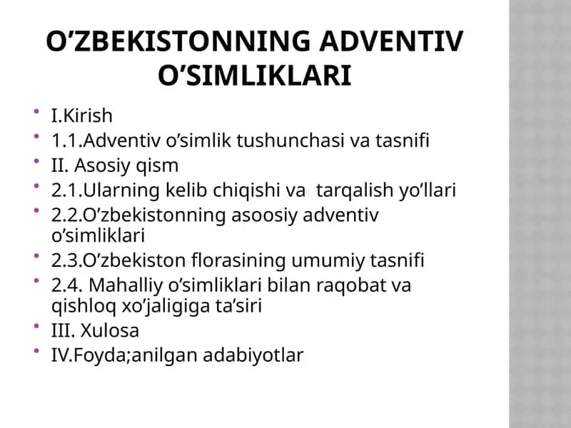 O’zbekistonning adventiv o’simliklari