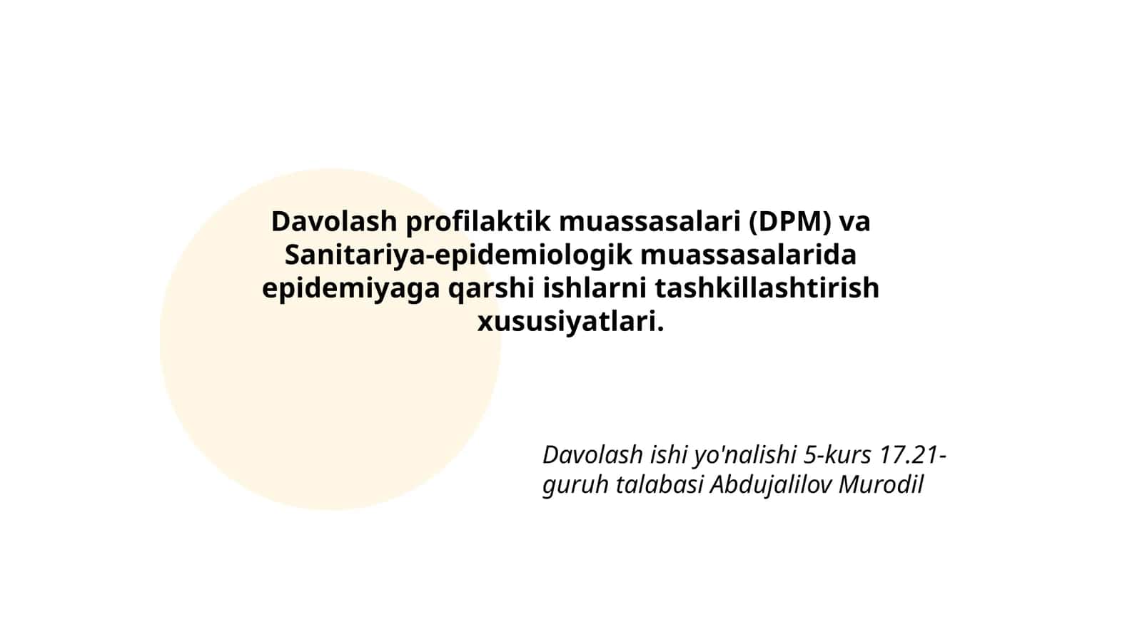 Davolash profilaktik muassasalari (DPM) va Sanitariya-epidemiologik muassasalarida epidemiyaga qarshi ishlarni tashkillashtirish xususiyatlari