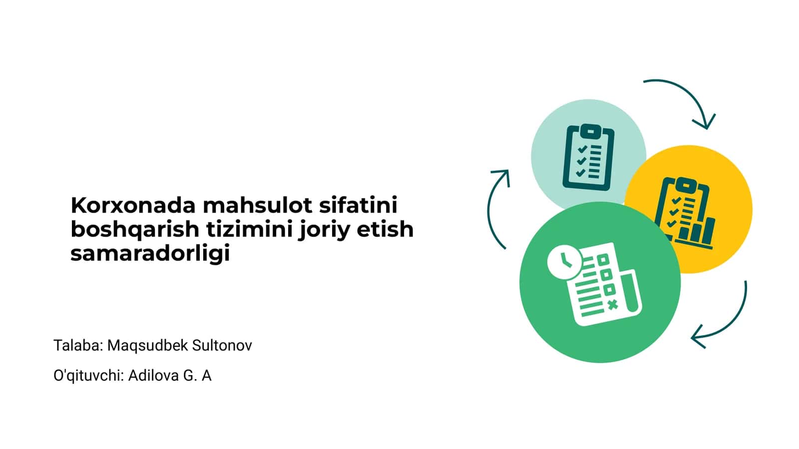 Mahsulot sifatini boshqarish tizimini joriy etish samaradorligi