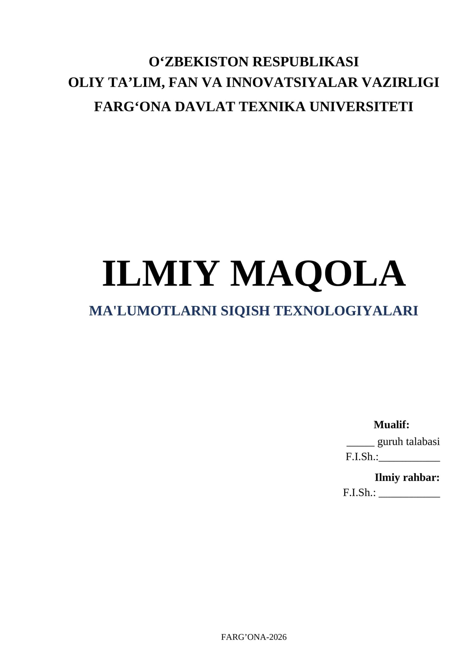 MA'LUMOTLARNI SIQISH TEXNOLOGIYALARI MAQOLA