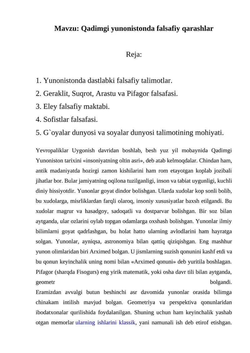 Qadimgi yunonistonda falsafiy qarashlar