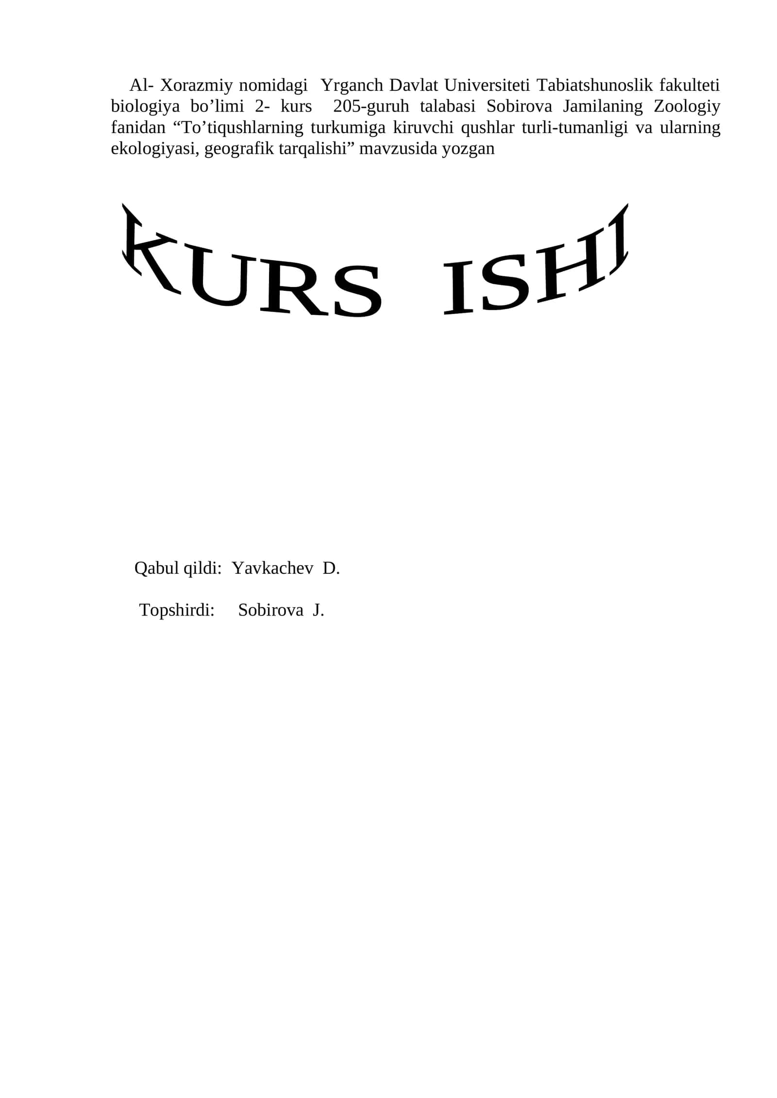 To’tiqushlarning turkumiga kiruvchi qushlar turli-tumanligi va ularning ekologiyasi, geografik tarqalishi