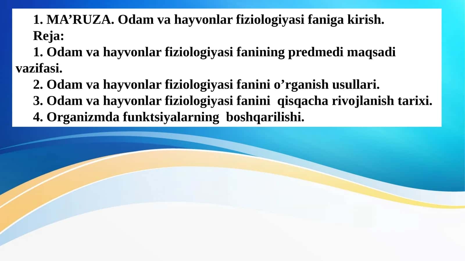 Odam va hayvonlar fiziologiyasi faniga kirish