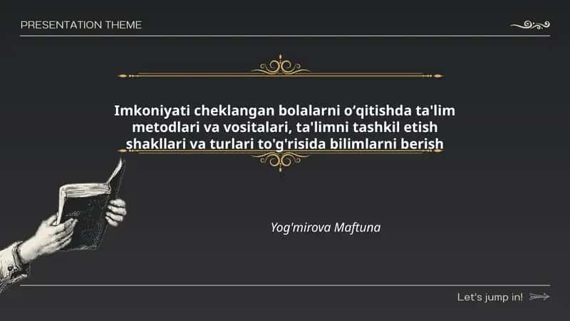 Imkoniyati cheklangan bolalarni oʻqitishda ta'lim metodlari va vositalari, ta'limni tashkil etish shakllari va turlari to'g'risida bilimlarni berish