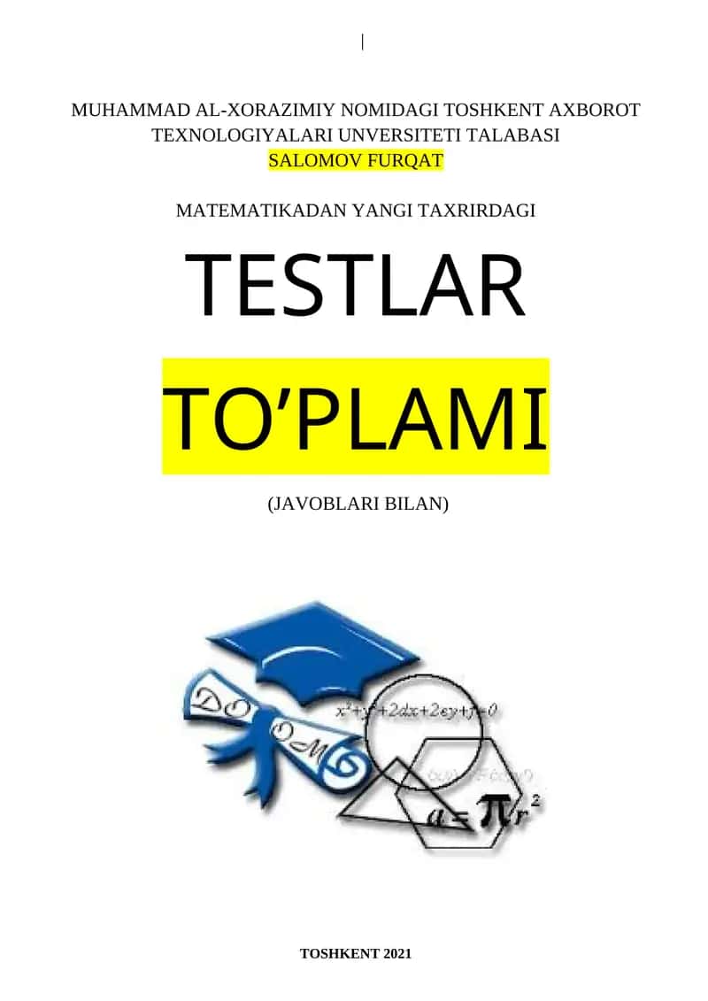 Matematikadan yangi taxiridagi testlar to'plami